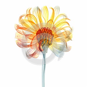 Translucent Layers: Ethereal Illustration Of A Zinnia Flower In X-ray Style