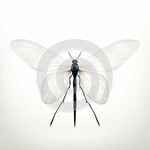 Translucent Layers: White And Black Dragonfly Illustration In Soft Minimalism Style