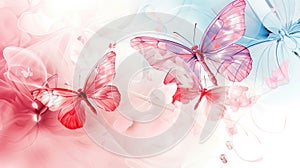 Translucent Orange and Pink Butterflies on White Background