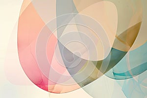 Translucent overlapping shapes in soft colors, creating depth in a minimalist design