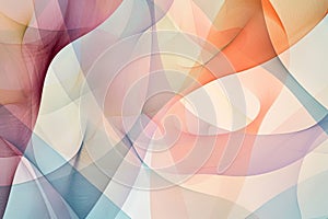 Translucent overlapping shapes in soft colors, creating depth in a minimalist design