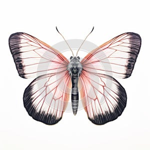 Translucent Pink And Black Essex Skipper Butterfly On White Background