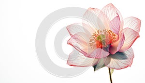 Translucent Pink Blossom Lotus Isolated on White. Vesak Day Celebration