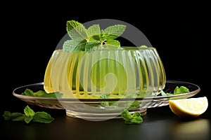Translucent Plate of lemon jelly mint. Generate Ai