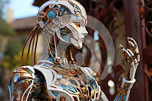 Translucent, sexy robot beautiful woman hybrid, photorealism, AI Generative
