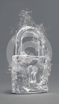 Translucent Smoke Padlock Unlocking on Gray Background