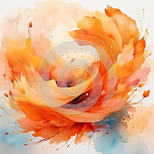 Translucent tangerine aquarelle brushmark on isolated