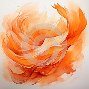 Translucent tangerine aquarelle brushmark on isolated