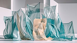 Translucent thin fabric fluttering in the wind. Abstract wavy background