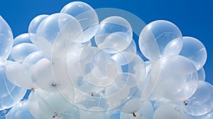Translucent White Balloons Floating Against Vibrant Blue Sky