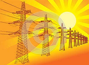 Transmission Line against setting sun