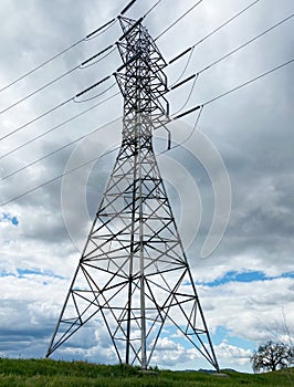 Transmission tower on a cloudy day