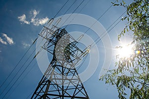 A transmission tower or power tower