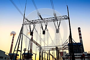 Transmission tower in the sunset