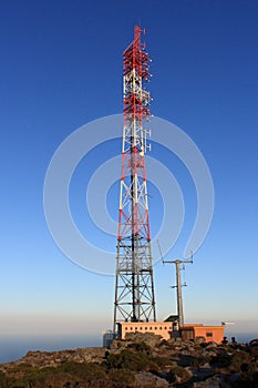 Transmission tower on top of mountain