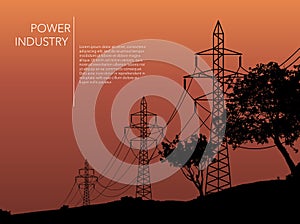 Transmission towers orange landscape background vector