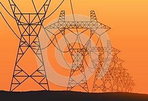 Transmission towers orange landscape background vector
