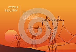 Transmission towers orange landscape background vector