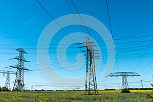 Transmission towers with power lines