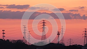 Transmission towers in Tokyo at dawn