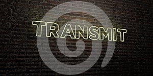 TRANSMIT -Realistic Neon Sign on Brick Wall background - 3D rendered royalty free stock image