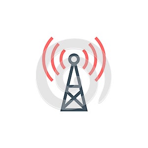 Transmitter antenna communication Tower Icon, Wifi of Cell Phone connection. Cell Phone Tower Icon Isolated on White Background