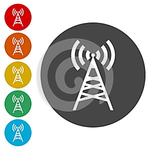 Transmitter tower icon, radio tower broadcast icon