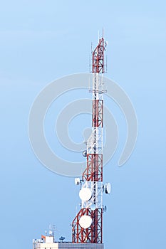 Transmitter tower at the top of building