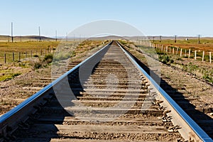 Transmongol Railway, single-track railway in steppe,