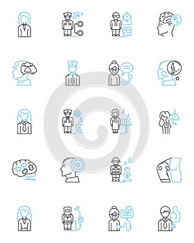 Transnationalization linear icons set. Globalization, Internationalization, Multinational, Cross-border, Integration