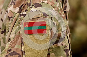 Transnistria flag on soldiers arm. Transnistria army collage