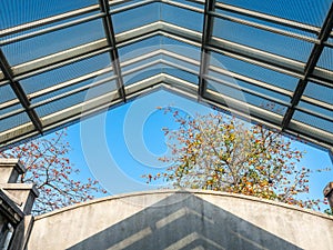 Transparency glass roof in outdoor park design