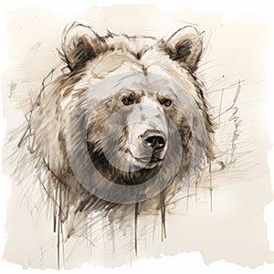 Transparency And Opacity: A Masterful Bear Drawing In Muted Colorscape