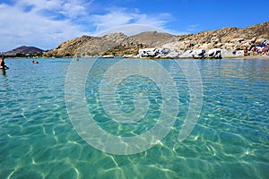 The transparency of the turquoise water of Kolimbithres beach on the island of Paros