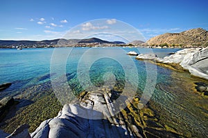 The transparency of the turquoise water of Kolimbithres beach on the island of Paros