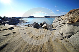 The transparency of the turquoise water of Kolimbithres beach on the island of Paros