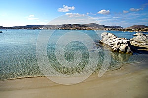 The transparency of turquoise water of Kolimbithres beach on the island of Paros in Greece