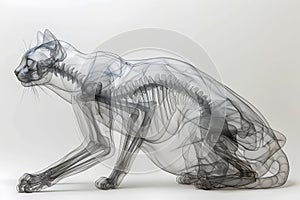 Transparent 3D Illustration of a Feline Skeletal and Muscular Systems in Anatomical Pose on a White Background