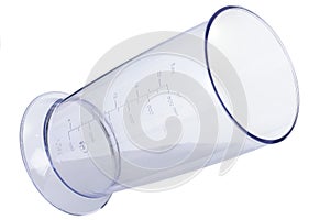 Transparent accessory cup for hand blender on the white background