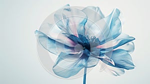 Transparent aery blue flower on white background. Aesthetic concept. Delicate watercolour. Generative AI