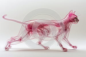 Transparent Anatomical Rendering of a Feline in Motion on a White Background