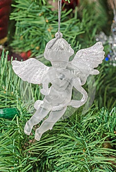 Transparent angel Christmas ornament tree, detail, close up