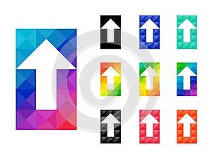 Transparent arrow up pointer in colorful rectangle shape