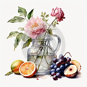 a transparent background with a still life watercolor paintin