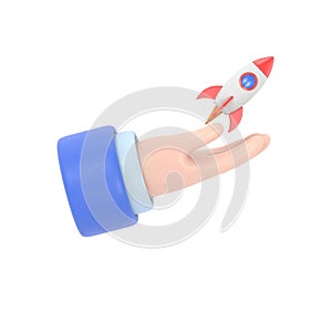 Transparent Backgrounds Mock-up. Cartoon 3d hand holding a bitcoin crypto currency rocket taking off.Supports PNG