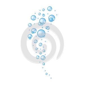 Transparent blue bubbles isolated on white background. Soap or cleanser foam, aquarium or sea oxygen stream, bath sud