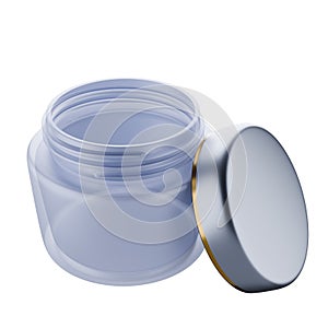 Transparent blue cream facial jar with lid.