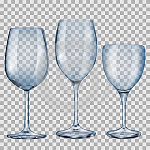 Transparent blue empty glass goblets for wine