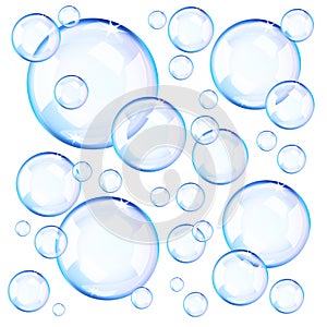 Transparent blue soap bubbles photo