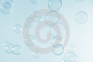 Transparent Blue Soap Bubbles Background. Soap Suds Bubbles Water